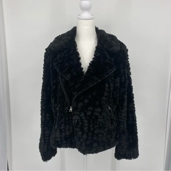 Adrienne Landau Black Faux Fur Moto Jacket - Picture 6 of 16